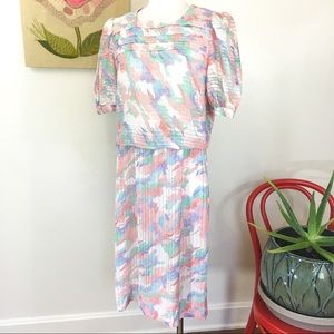 Vintage 80's Pastel Paint Splash Secretary Dress